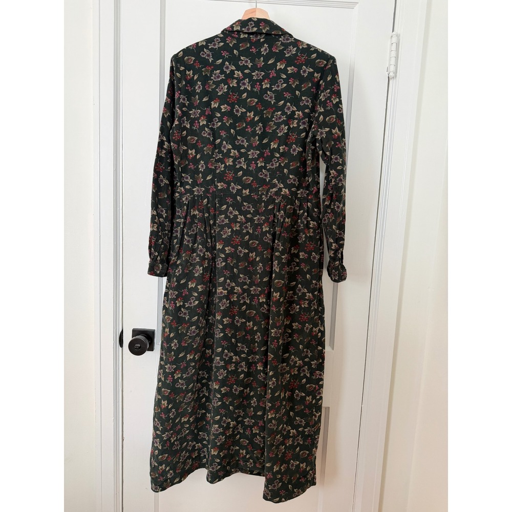 Vintage Susan Bristol Floral Pinwale Corduroy Maxi Dress Green Drop Waist 12 - Picture 5 of 16